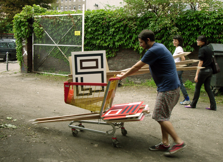 Installation of the signs in the neighborhood around the exhibition space