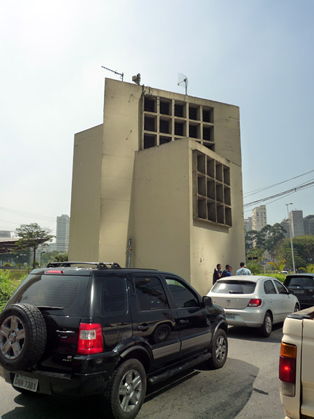 One of the building we had to paint, they were ventilation towers build over a road tunnel. One of the building we had to paint, they were ventilation towers build over a road tunnel.